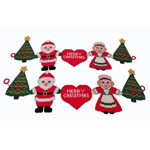 2 Vintage Handmade Merry Christmas Hanging Banners Wall Decor Santa & Mrs Claus